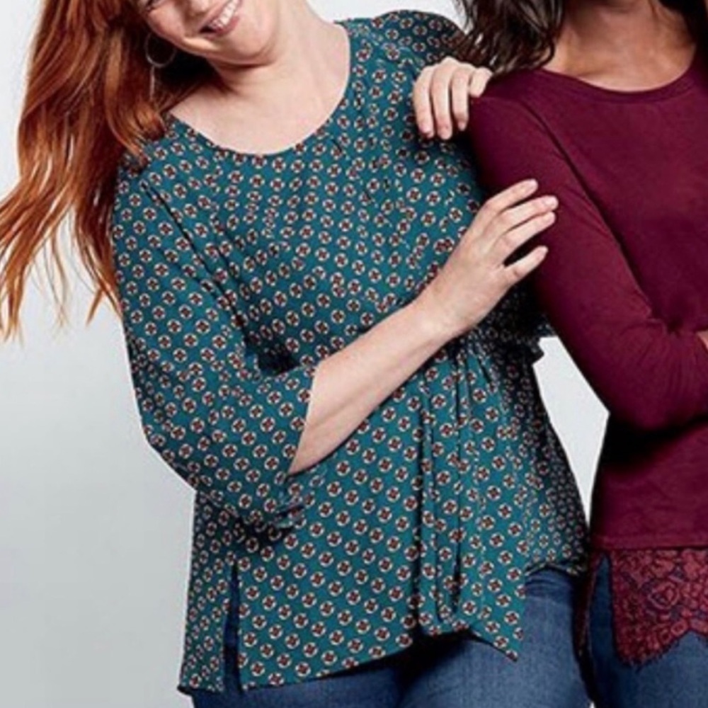 Chenault Teal Floral Front Tie Kimono Sleeve Top NWT - Picture 3 of 13